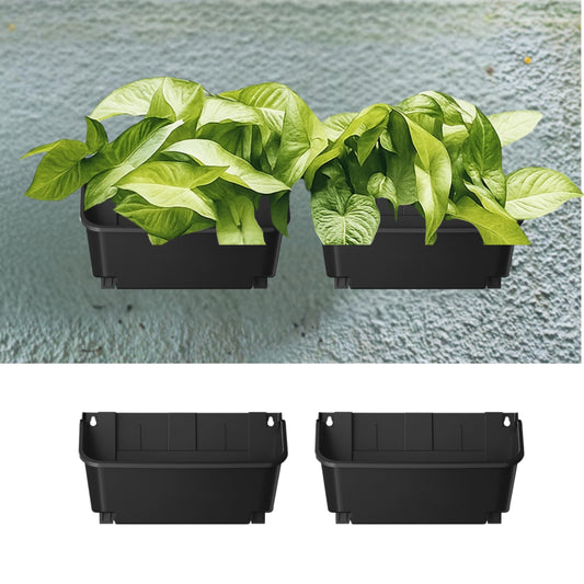 Maxona Black Color Vertical Garden Planter - 2 Pack, 13 inch Wall Mounted Planter for Patio Outdoor Decor, Home Plastic Pot Balcony Plant Vegetable Fruit Herb Hanging Pocket Holder Flowerpot