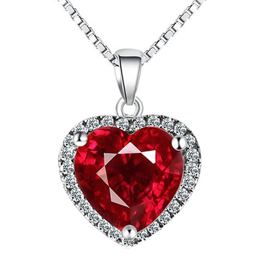 Navachi 925 Sterling Silver 18k White Gold Plated 3.7ct Heart Ruby Az9037a Necklace Pendant 18"