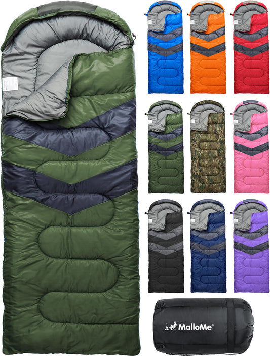 MalloMe Sleeping Bags for Adults Cold Weather & Warm - Backpacking Camping Sleeping Bag for Kids 10-12, Girls, Boys - Lightweight Compact Camping Essentials Gear Accessories Hiking Sleep Must Haves