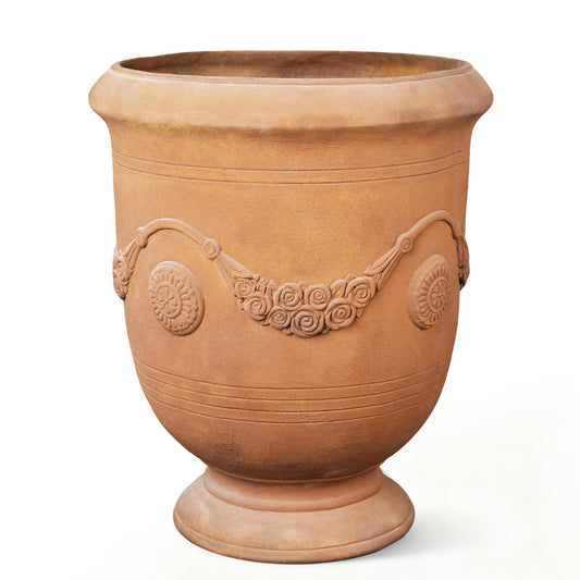 Greens Word Planters for Indoor & Outdoor Plants, 16.5 Inch Large Magnesium Oxide Urn Planter with Drainage Hole, Decorative Unique Garden Plant Pots for Front Porch & Home Decor, Rust Color