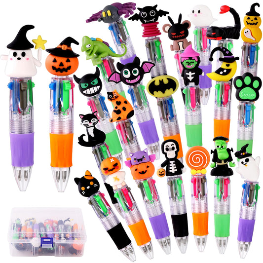 Vellibring 24PCS Halloween Fun Pens Multicolor Ballpoint Pens 4 Colors in 1 Halloween Retractable 0.7mm Multicolor Writing Stationery for Party Favors Supplies Rewards Holiday Gifts