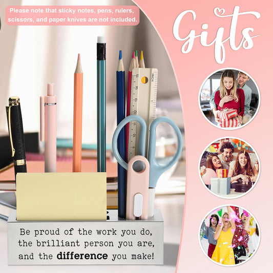 Stainless Steel Pencil Holder with Motivational Quote, Gift for Teacher Nurse Coworker Friend, Office Desk Organizer for Pens Scissors Sticky Notes Ruler, Inspirational Decor Accessory - FBA384