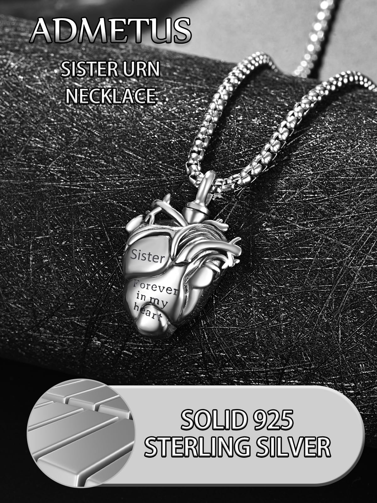 Personalized Anatomical Heart Urn Necklaces for Ashes Sterling Silver Ash Pendants Cremation Jewelry Sister Keepsake Pendant Memorial Jewelry Gifts for Loss of Sister