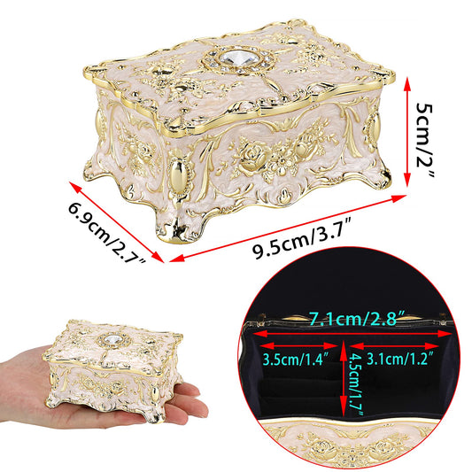 Hipiwe Vintage Jewelry Box, Small Enameled Trinket Box Organizer Rectangular Treasure Chest Box Jewelry Decorative box Keepsake Gift Box Case for Women,3.7x 2.7x 2 inch