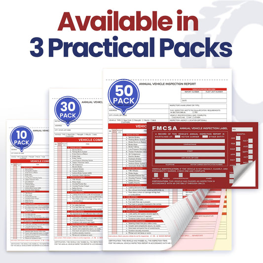 Annual Vehicle Inspection Record Kit – 3-Part NCR Forms (30 Sets) + High-Visibility Adhesive Labels (30) – for Trucks & Fleet Recordkeeping | Supports 49 CFR §396.17