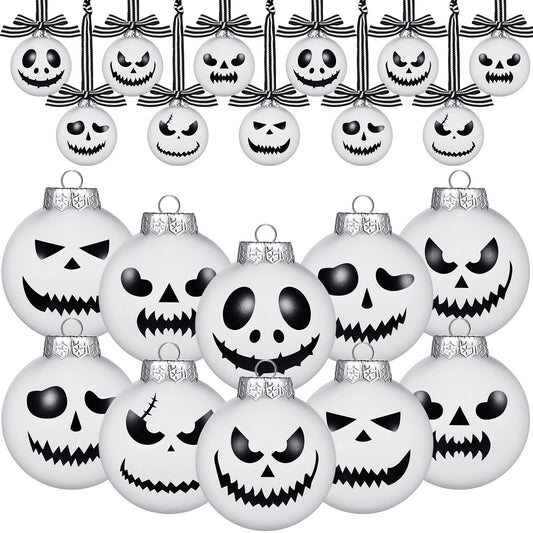 Leyndo 24 Pcs Halloween Christmas Tree Decorations Ball Ornaments Decorations Halloween Ornaments Ghost Ball Decor Christmas Tree Party Supplies for Hanging Decor
