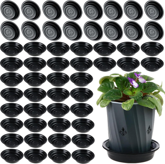 50 Packs 4 Inches Small Plant Saucers for Indoor Outdoor Use Heavy Duty Plastic Plant Plate Dish for Planter Bulk Round Flower Pot Drip Trays to Catch Water 4 to 20 Inch, Black