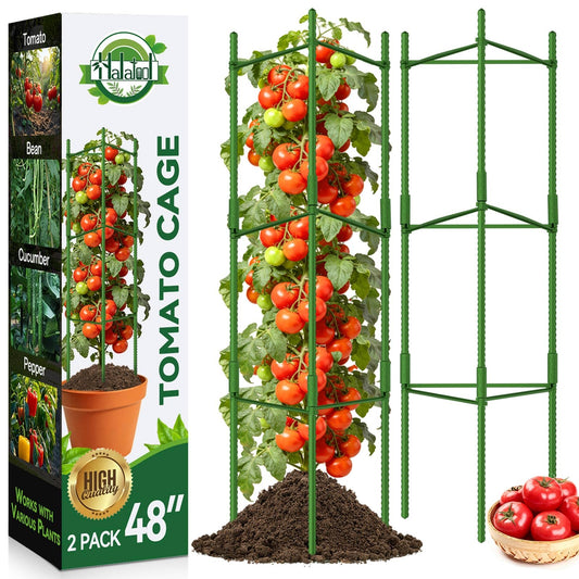 Halatool 2 Pack Tomato Cages for Garden, Up to 48in Adjustable Tomato Cage, Garden Stakes Tomatoe Trellis for Pots, Tomatoes Plant Support for Raised Garden Bed & Climbing Vegetables Flowers