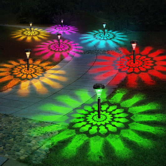 fomaia Solar Pathway Lights 12 Pack, Outdoor Solar Garden Yard Light RGB Color Changing+Warm White IP67 Waterproof, Solar Powered Garden Lights for Walkway Yard Backyard Lawn Landscape