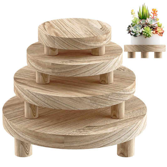 Wood Plant Stand Indoor Outdoor, 12/10/8/6" Round Wood Riser for Decor, Wooden Stool Display Stand Flower Pot Holder Small Planter Tray Modern Potter Decorative for Desktop Counter Room (Natural-4pcs)