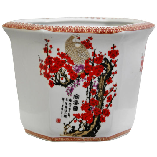 Red Lantern 10" Cherry Blossom Porcelain Flower Pot or Cachepot for Indoor/Outdoor Use in Garden Entryway Living Room Boho Eclectic Modern Contemporary Classic Traditional Style Decor