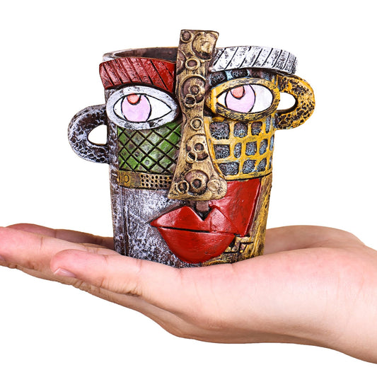 oliruim Mini Face Planters Pots Head, Abstract Colorful Graffiti Cute Mini Pots for Plants with Drainage, Ideal for Indoor Outdoor Unique Planters for Plants (Old Color)