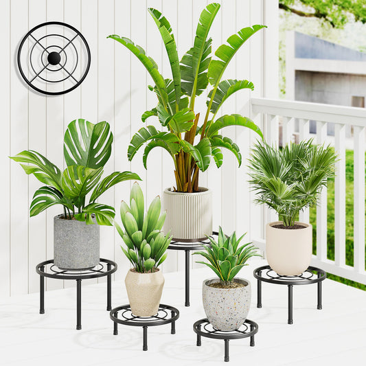 NQW 5 Pack Metal Plant Stands for Indoor Outdoor Planters, Flower Pots Stand, Beverage Dispenser Stand, Pumpkin Short Holder Stand for Floor and Tabletop Decoration(BlackCircle)