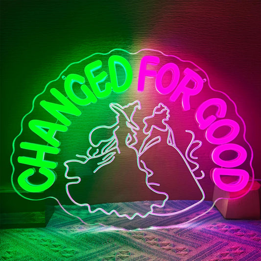Changed for good Neon Signs Witch Magic Movie Neon Sign Change for Good Neon Sign for Wall Decor Green Pink Christmas Gifts for Fans Party Wall Decor