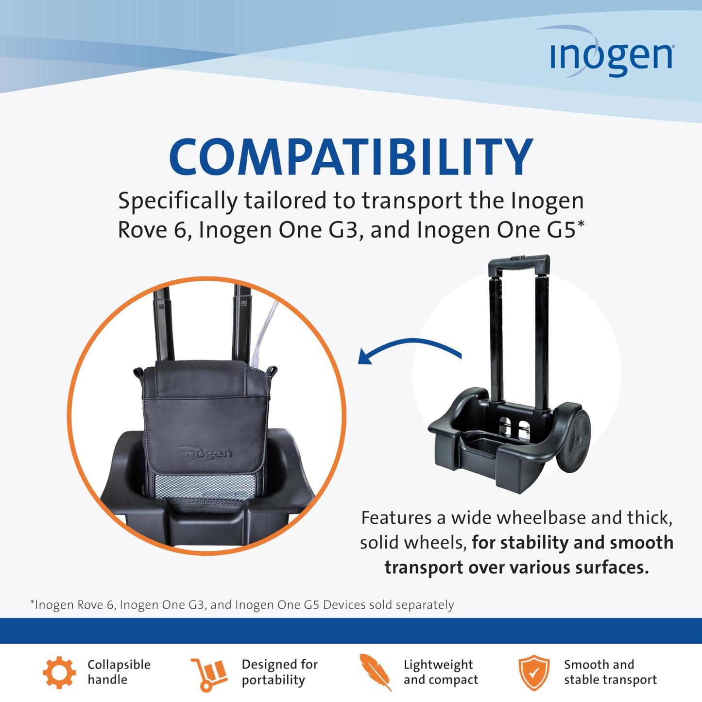 Inogen Cart – for The G3, G5, and Rove 6 - Collapsible Carrying Cart - Oxygen Accessory - Weighs 3.25 lb. - 41 in. X 17.68 in.