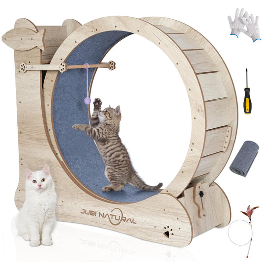 Cat Exercise Wheel, 43" Cat Running Wheels for Indoor Cats with with Locking Mechanism, Cats Treadmill Wheels with Scratching Board and Teaser Toy, Cat's Weight Loss and Health