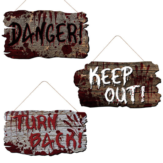 Yalikop 3 Pcs Halloween Door Sign Decoration Spooky Wooden Wall Signs Decor Bloody Scary Hanging Door Hanger for Halloween Outdoor Indoor Farmhouse Porch Yard Zombie Vampire Theme Party Supplies