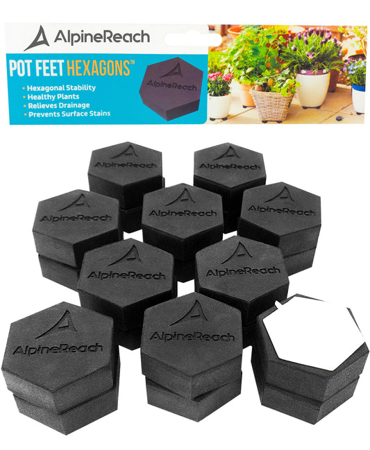 AlpineReach Extra Heavy Duty Pot Feet Risers 20 Pack Hexagons & Adhesive Pads - Protect Healthy Plants - Strong Invisible Supports Small Large Flower Planters Stability - Outdoor Lifter Toes Elevator