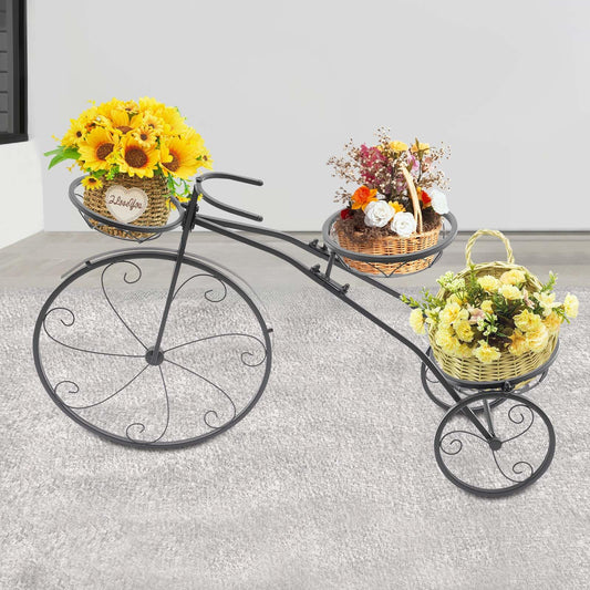 XZMHXDXH Three-Wheeled Plant Stand,Iron Plant Stand with 3 Baskets,Bicycle Planter Stand ,Vintage Rolling Plant Corner Shelf,Flower Pot Cart Holder for Patio,Deck,Garden,Lawn,Indoor,Entryway