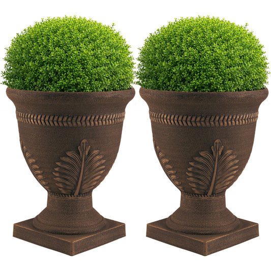Outdoor Planter 2-Pack - 15.25x18.8-Inch Urn Planters for Front Porch Decor, Indoors, Patio or Entryway - Plastic Plant Pots with Drainage - Large Decorative Flower Pots by Pure Garden (Bronze)