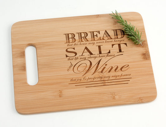 Bread Salt Wine Engraved Wood Cutting Board Charcuterie Display with Poem Quote from It's a Wonderful Life Housewarming or Realtor Closing Gift Idea 9.5 x 13"