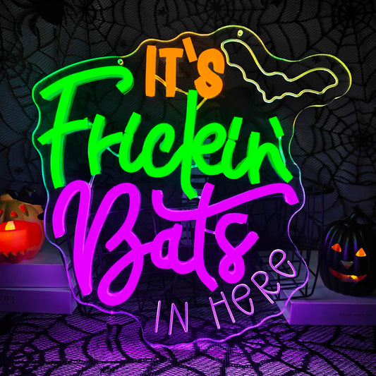 FuugZze It's Frickin Bats Halloween Neon Signs for Wall Decor It's Frickin Bat Neon Lights Halloween Led Signs for Bedroom Wall USB Halloween Light Up Sign for Bedroom Bats Wall Decor Party Gifts