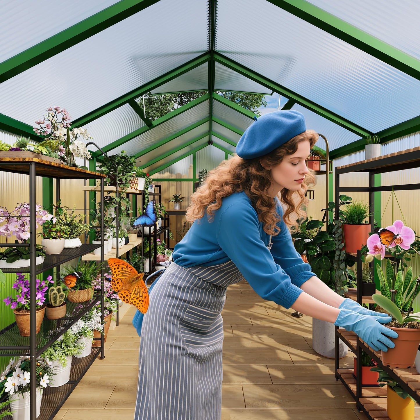 6X10FT Greenhouse, Aluminum Polycarbonate House, Green Houses for Outside with Sliding Doors, Outdoor Greenhouse with Ajustable Roof Vent, Withstands Bad Weather for Garden, or Backyard, Green