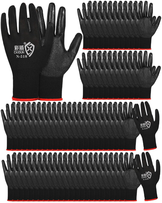 Potchen 72 Pairs Gardening Work Gloves Bulk for Men Women, Rubber Coated Garden Multipack Safety Construction Glove (Black)