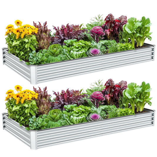 Ayen Guard 2PCS 8x4x1FT Galvanized Raised Garden Bed, Galvanized Planter Raised Garden Boxes Outdoor, Large Metal Raised Garden Beds for Vegetables-Silver