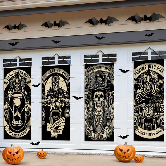 KatchOn, Scary Halloween wall decorations - Pack of 4 | Grim Reaper Stretching Portraits For Halloween Decoration | Vintage Vinyl Hanging Portraits for Haunted House Decoration for Outdoor Indoor Home