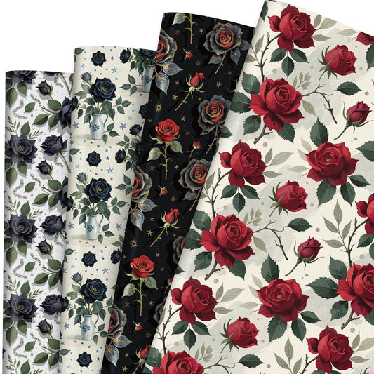 Liobelon Gothic Rose Wrapping Paper - 12 Sheets Dark Black & Red Roses Designs, Horror Goth Aesthetic Flower Gift Wrap for Gothic Birthday, Mother's Day, Wedding, Anniversary, 19.7 x 27.6 In.