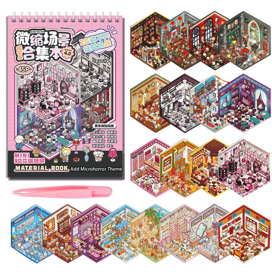 SWIMDOG 20 Sets DIY 3D House Goth Sticker Scene for Adults, Micro Horror Style DIY Scenes Therapy Sticker, Halloween Party Favors Goodie Bags Stuffer, Gifts for Friends, Adults