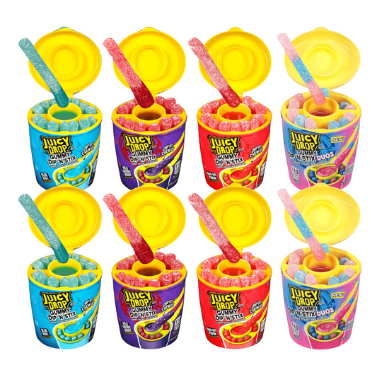 Juicy Drop Gummy Dip 'N Stix - 8 Ct Sweet Gummy Candy & Sour Candy Variety Pack - Assorted Bulk Candy Sticks for Kids Party Favors, Goodie Bag Stuffers & Sweet Treats For Kids