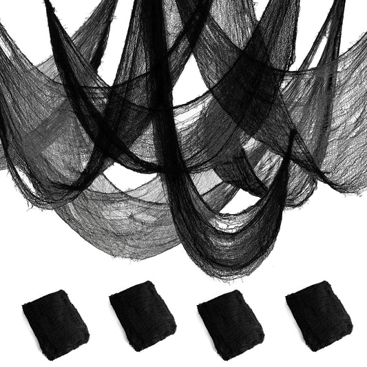 JOHOSEEK 4 Pack Halloween Creepy Cloth Decoration, 30 x 120 inch Black Gauze Halloween Decor, Scary Black Cheesecloth, Spooky Fabric Decoration for Haunted House Wall Yard Outdoor Indoor