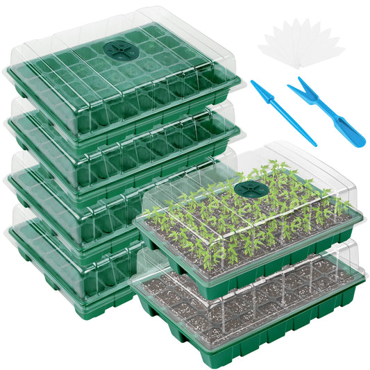 Elcoho 6 Pack Seed Starter Tray Kit 40 Cells Seedling Trays with Humidity Dome and Base Mini Propagator Plant Nursery Pots Total 240 Cells for Greenhouse Plants Growing, Green