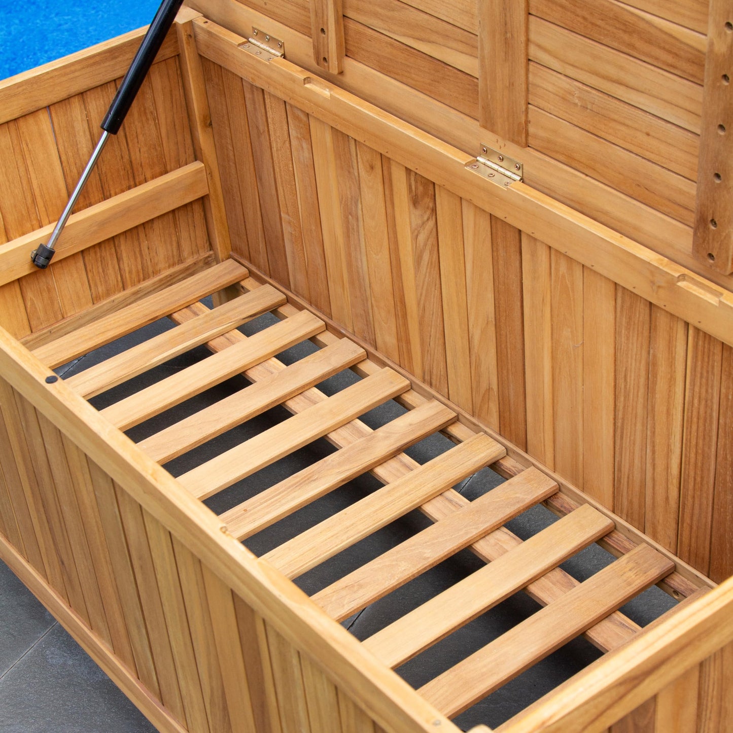 Cambridge Casual Arie 60-Inch Teak Outdoor Deck Box Storage Chest, Weather-Resistant Patio Organizer with Soft-Close Lid for Pool, Garden & Backyard