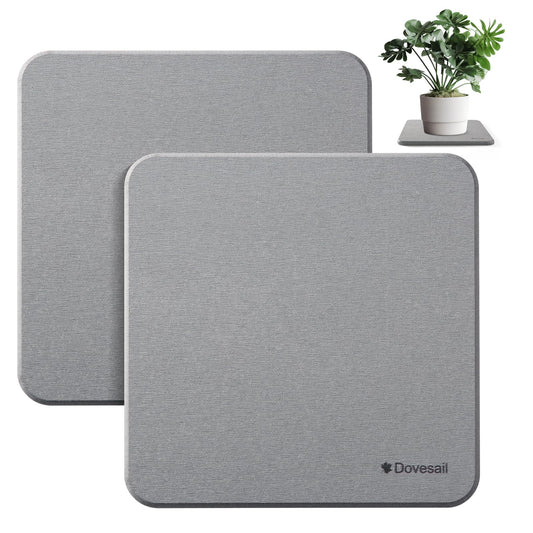 Dovesail Plant Saucer, 12" Instantly Dry Diatomaceous Earth Stone Prevents Moisture Buildup, Flower Plant Tray Pot Saucer Keep Counter and Floors Dry and Clean (2 Pack)- Dark Gray