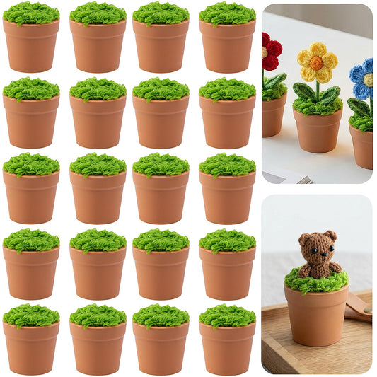 Mizelu 20 Sets Mini Knit Plants DIY Craft Pots, Little Plastic Plant Pot for Crochet, Knitted Craft Flower Pots for Handmade Gifts on Mother's Valentine's Day Home Office Decor (Brown)