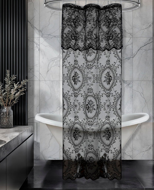 NOIR GOTHIC DECOR Gothic Shower Curtain with Black Valance. 36 Inch Stall Shower Curtain for Goth Bathroom Decor. Vintage Goth Bathroom Curtain for Perfect Gothic Decor. SH Black 36