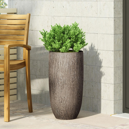 Christopher Knight Home Jorine Lightweight Concrete Planter, Cast Stone Plant Pot, Large Garden Urn, Patio Texture Finish Flower Pot for Balcony Backyard Poolside, No Assembly Needed, 27" H Brown