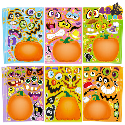 JOYIN 48 Pcs Halloween Pumpkin Stickers for Kids, Halloween Party Favor, Craft Party Supplies, Funny Sticker with Different Pumpkin Design, Classroom Activities Games Goodies Treat Gifts（Age 3+）
