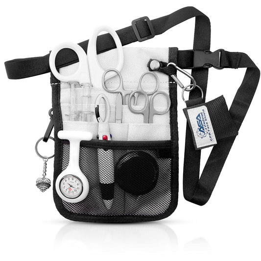 ASA TECHMED Nurse Utility Belt – Complete Medical Belt Utility Kit, Pro Pack Pocket Organizer Pouch Hip Bag for EMT, CNA, NP, PA, Student, White
