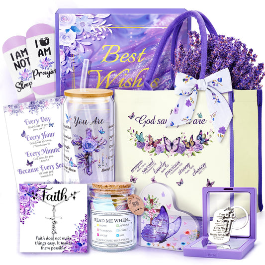 13PCS Christian Gifts for Women Faith,Self Care Package Get Well Soon,Lavender Relaxing Spa Care Package Mothers Day Baskets for Her Mom Friend Sister Wife Valentine's Day Gift, Birthday Gifts