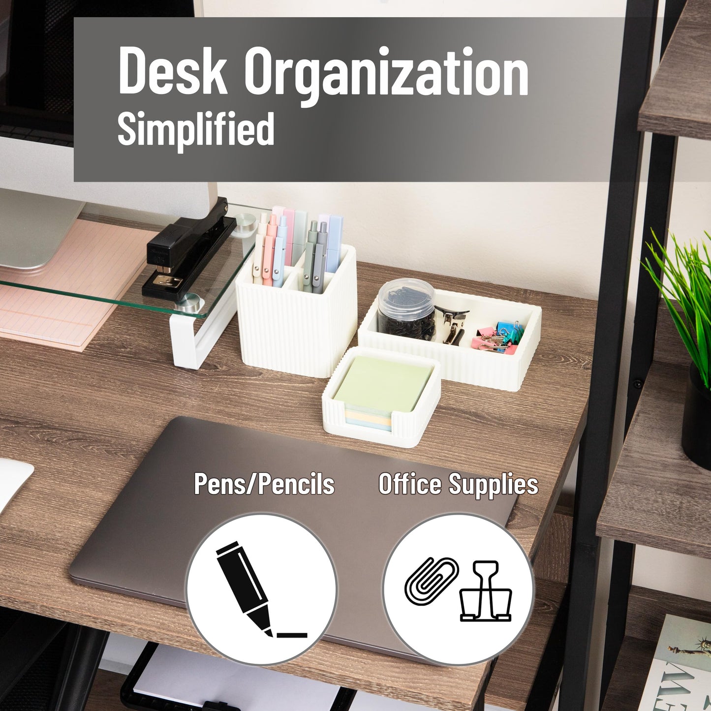 Mind Reader 3-Piece Cement Desk Organizer Set, Desktop Accessory Kit with Pen Cup, Sticky Note Holder, Catch-All Tray, Modern Office Decor, Cement, Cream