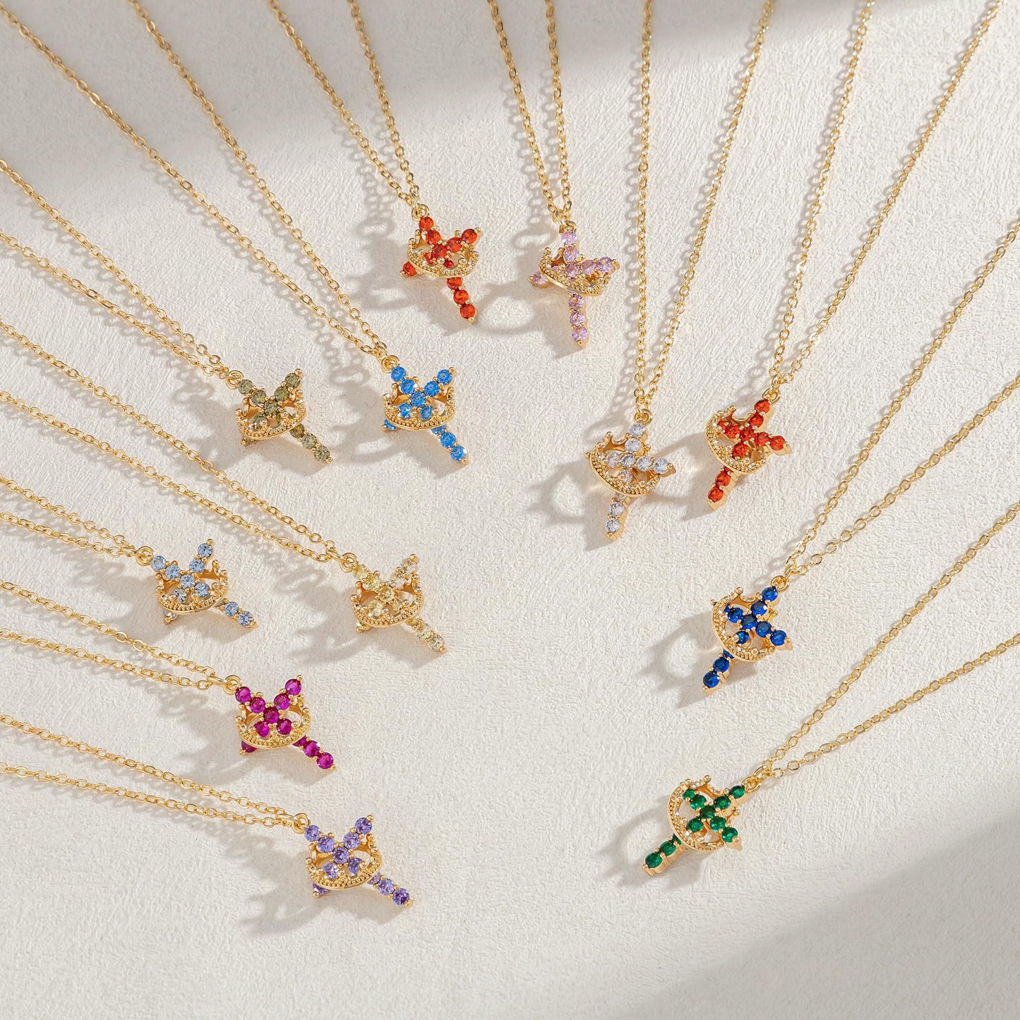 Robaice Birthstone Crown Cross Necklace for Women, Gold-Plated Christian Faith Necklace, Cross Jewelry Gift for Women, November Yellow Citrine Gift