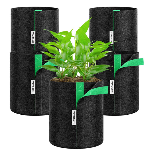 VIVOSUN 5-Pack 1 Gallon Grow Bags, Fabric Pots with Self-Adhesion Sides for Transplanting