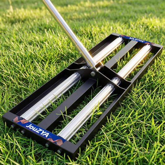 Updated Lawn Leveling Rake 17"x10", Lawn Leveler with Aluminum Rollers, Yard Leveling Rake Stainless Steel with 27-80" Adjustable Handle, Heavy-Duty Ground Leveler Suit for Garden, Golf Lawn, Farm