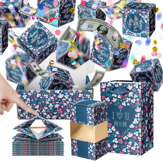 Ranfashiong Mothers Day Surprise Gift Box for Money, DIY Creativity Folding Bounce Explosion Pop Up Cash for Mom, Blue