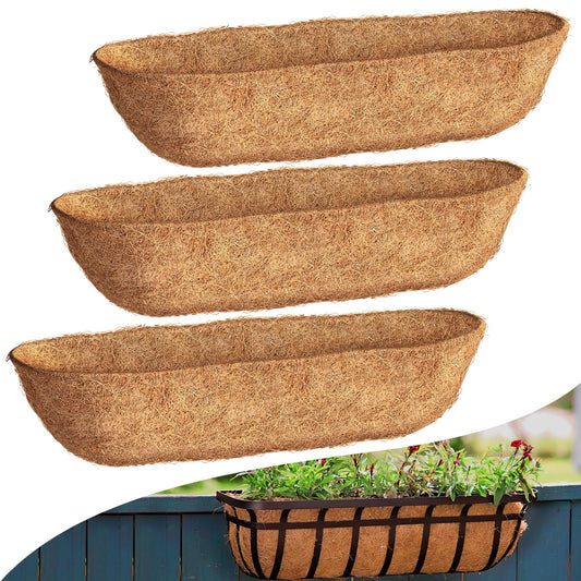 Fansile 30 inch 3 Pack Trough Coco Liners, Natural Coconut Coir Fiber for Wall Basket Planters, Window Box Liners, Garden Planter Baskets, Fence Flower Baskets
