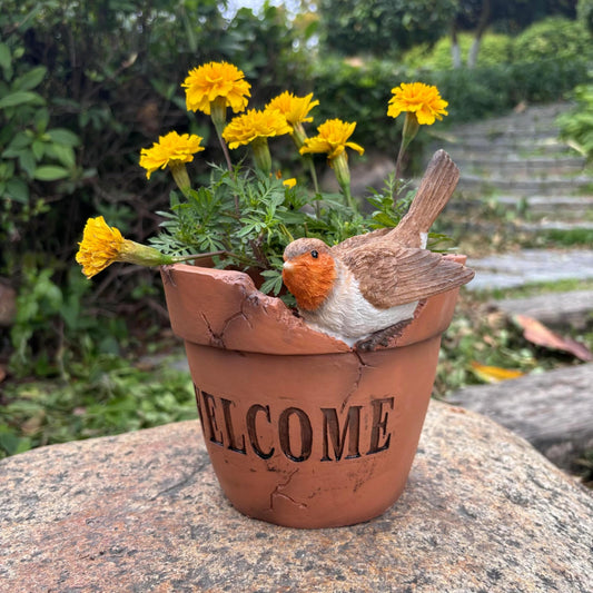 Yaoemei Bird Succulent Planter, Cute Bird Plants Pots, Indoor Outdoor Flowerpot Garden Decor, Bird Bonsai Flower Pot, Wooden Succulent Planter with Drainage for Yard Patio Lawn Balcony